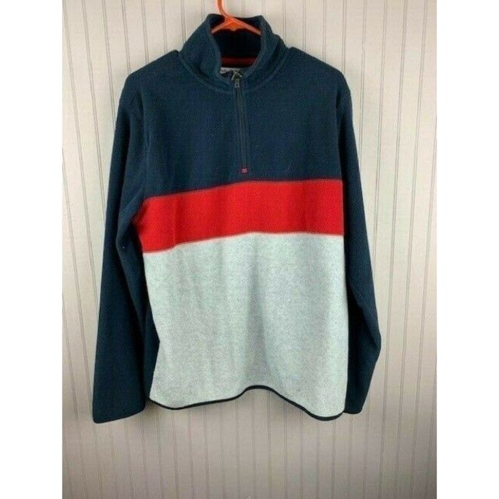 Nautica Slim Fit Size M Mens Fleece Jacket Red Blue Gray 1/4 Zip Mock Collar
